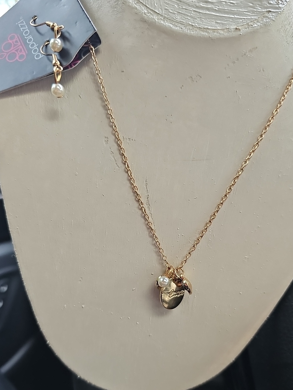 paparazzi Gold Charm Necklace with Cream Pearl Accent